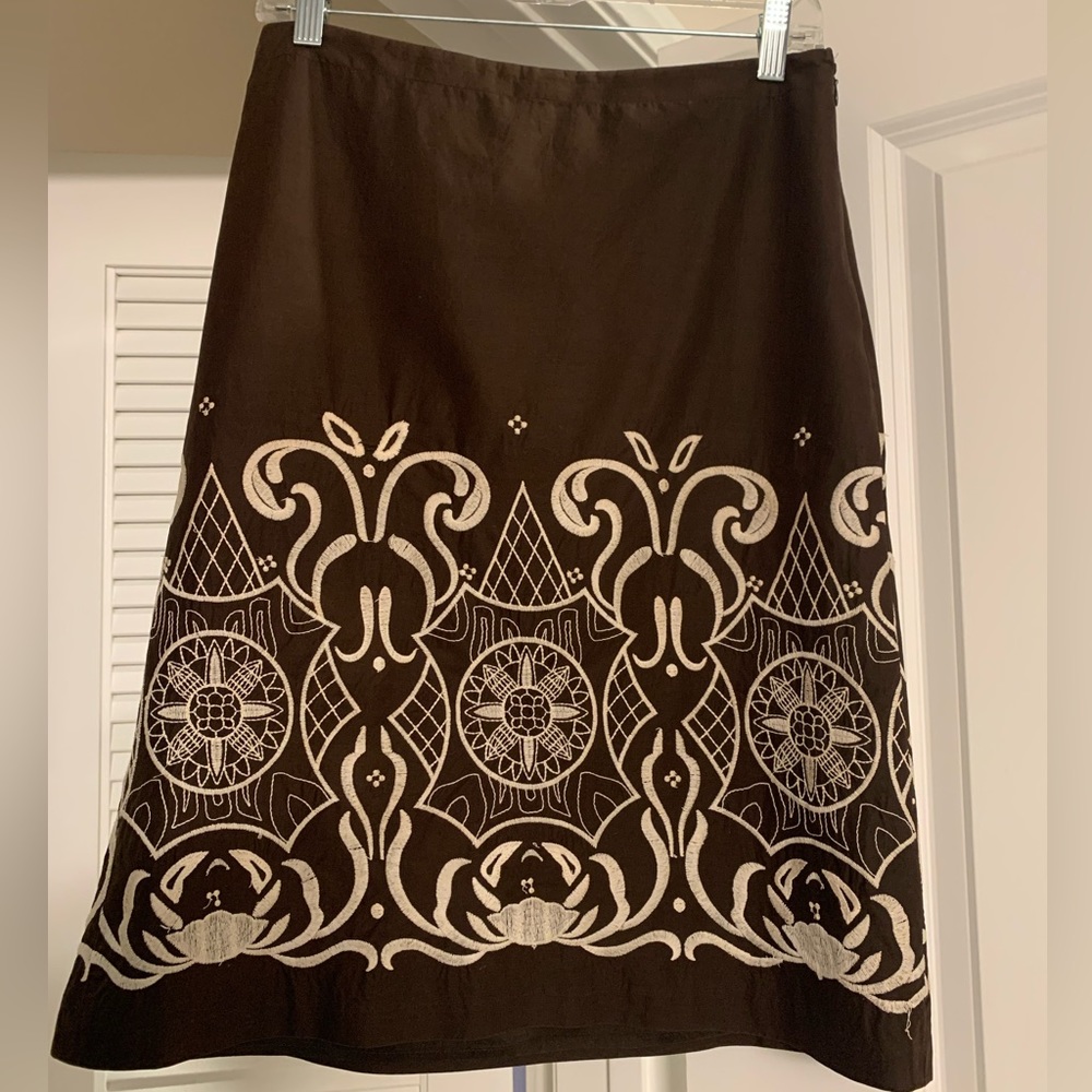 Loft Beautiful Brown embroidered skirt